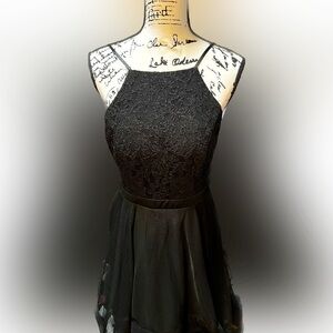 City Triangles Black Sequin Halter Style High Low  Hi-LoWaterfall Dress (D1)